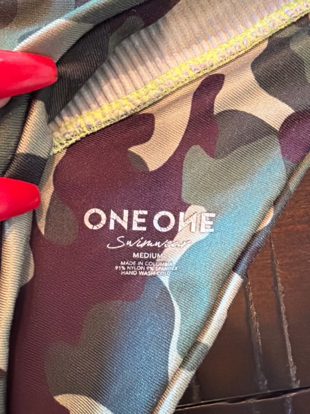 ONE ONE Camo Rib-Trim Bikini Set - Green Camouflage - Picture 3 of 5